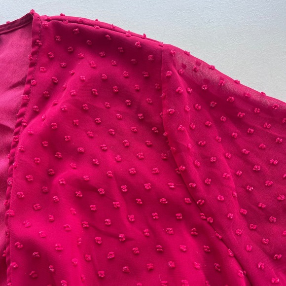 PrettyLittleThing Womens M Dark Red Swiss Dot Tie Front Wrap Sheer Peplum Blouse - Picture 8 of 13